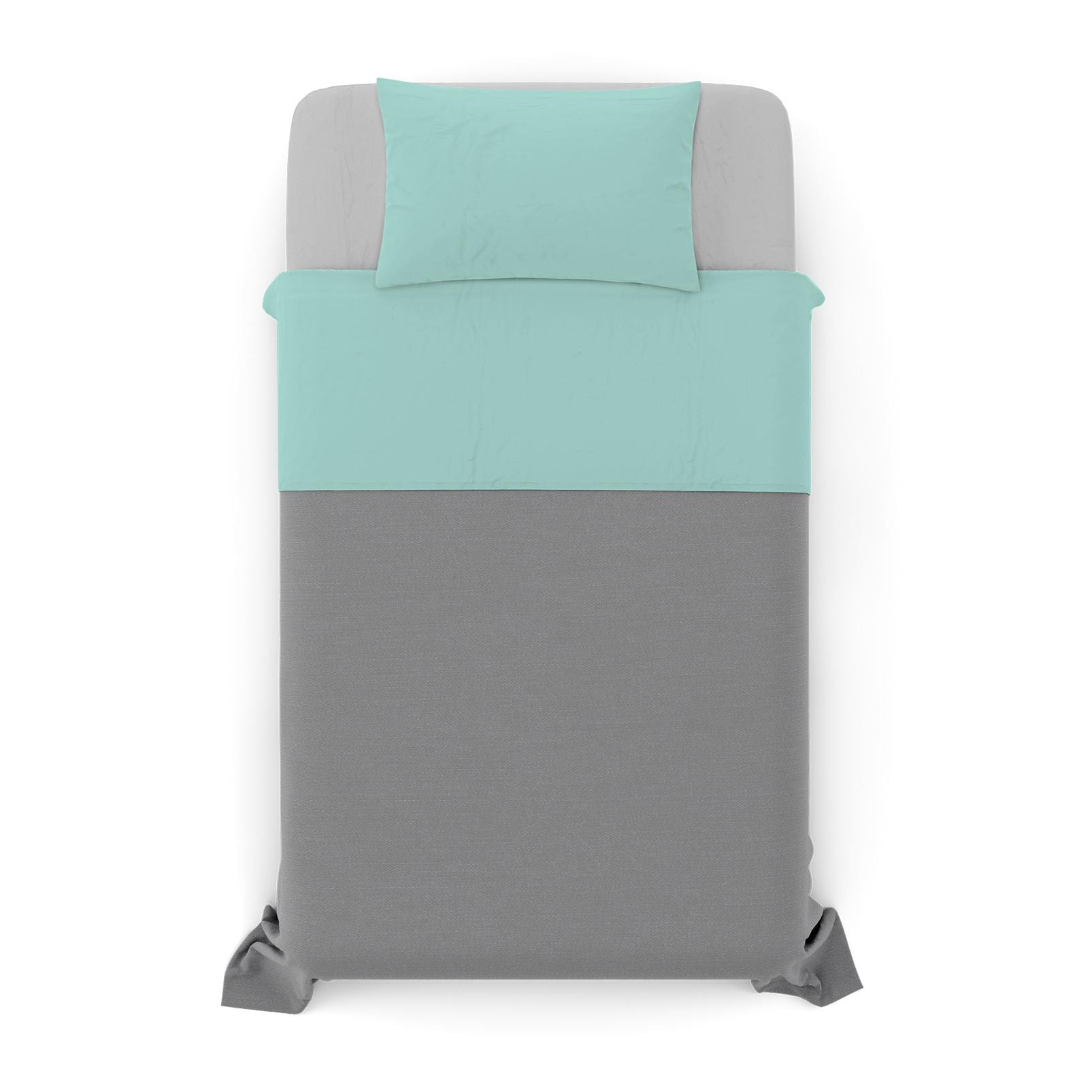 COMPLETO LETTO NATURAL COLOUR MADE IN ITALY COTONE-VERDE ACQUA/GRIGIO CHIARO PIAZZA E MEZZA