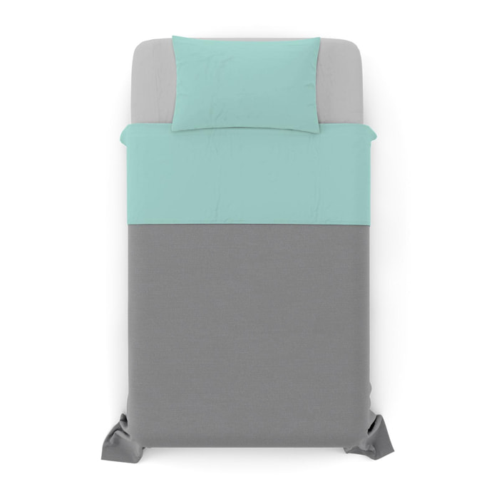 COMPLETO LETTO NATURAL COLOUR MADE IN ITALY COTONE-VERDE ACQUA/GRIGIO CHIARO PIAZZA E MEZZA