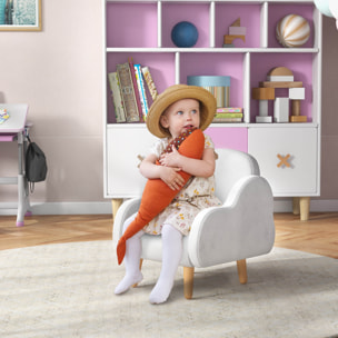 Fauteuil enfant design scandinave nuage - piètement PP aspect bois clair tissu polaire blanc