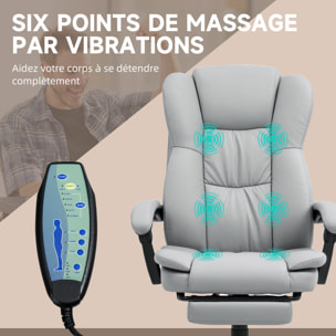 Fauteuil bureau massant inclinable réglable repose-pieds rétractable grand confort synthétique gris