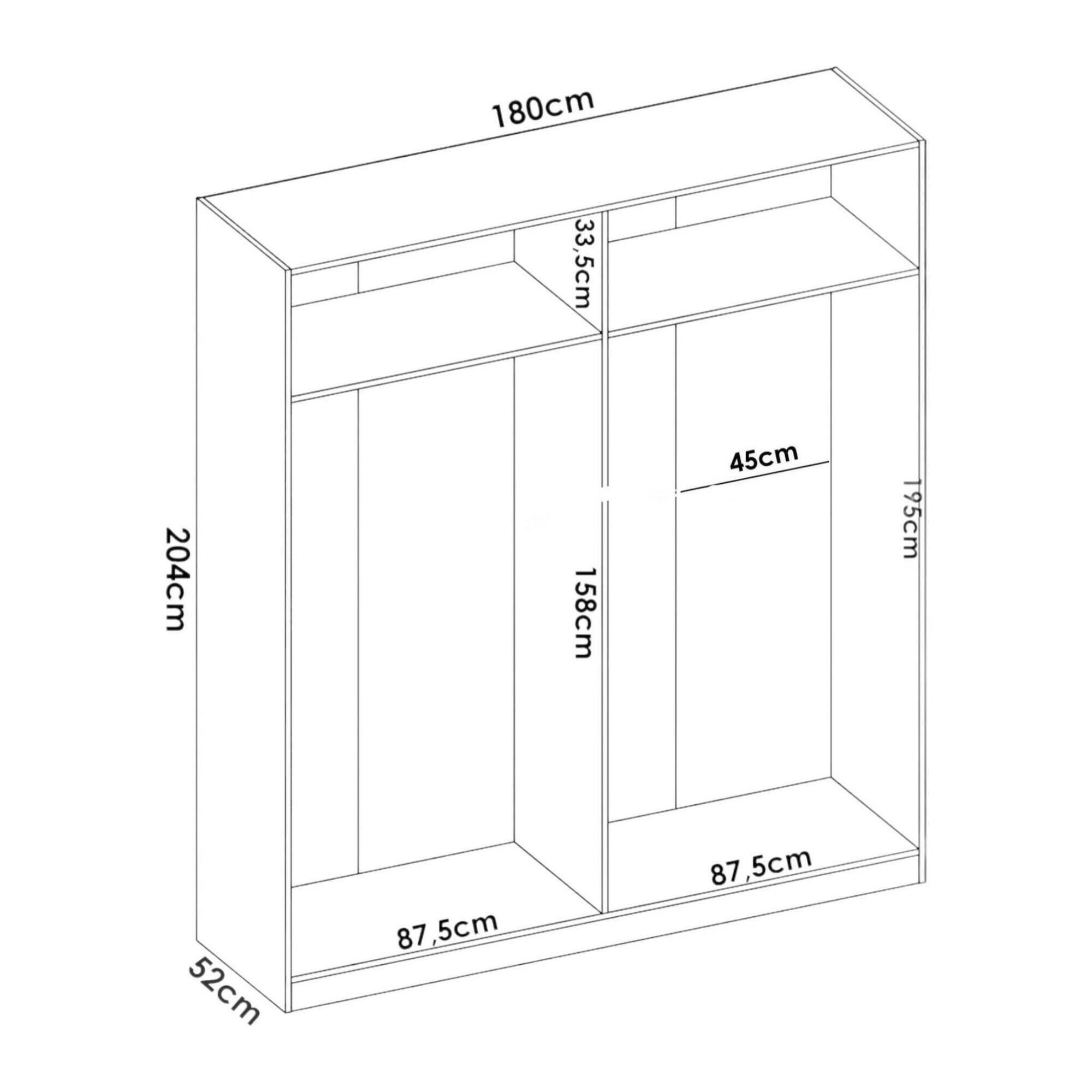 Guardaroba Prado, Mobile appendiabiti per camera da letto, Armadio a 4 ante battenti, 180x52h204 cm, Bianco