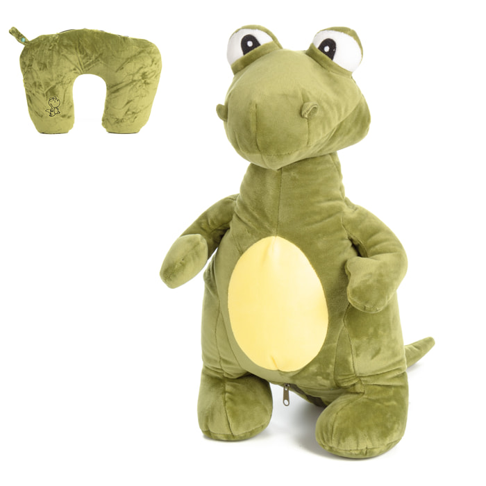 Dinosauro di peluche convertibile in cuscino da viaggio cuscino cervicale, 2 in 1.