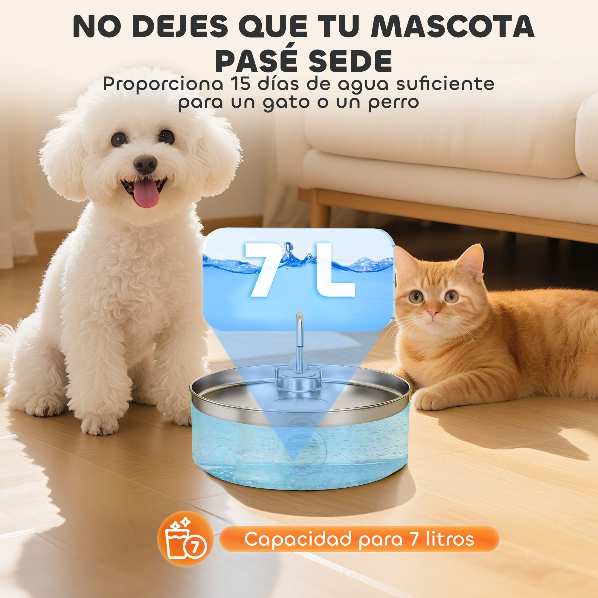 Fuente para Gatos de Acero Inoxidable 7L Bebedero Gatos Grande Silencioso Fuente de Agua para Mascotas Automático con Sistema de Filtros Luz LED y Bomba Súper Silenciosa