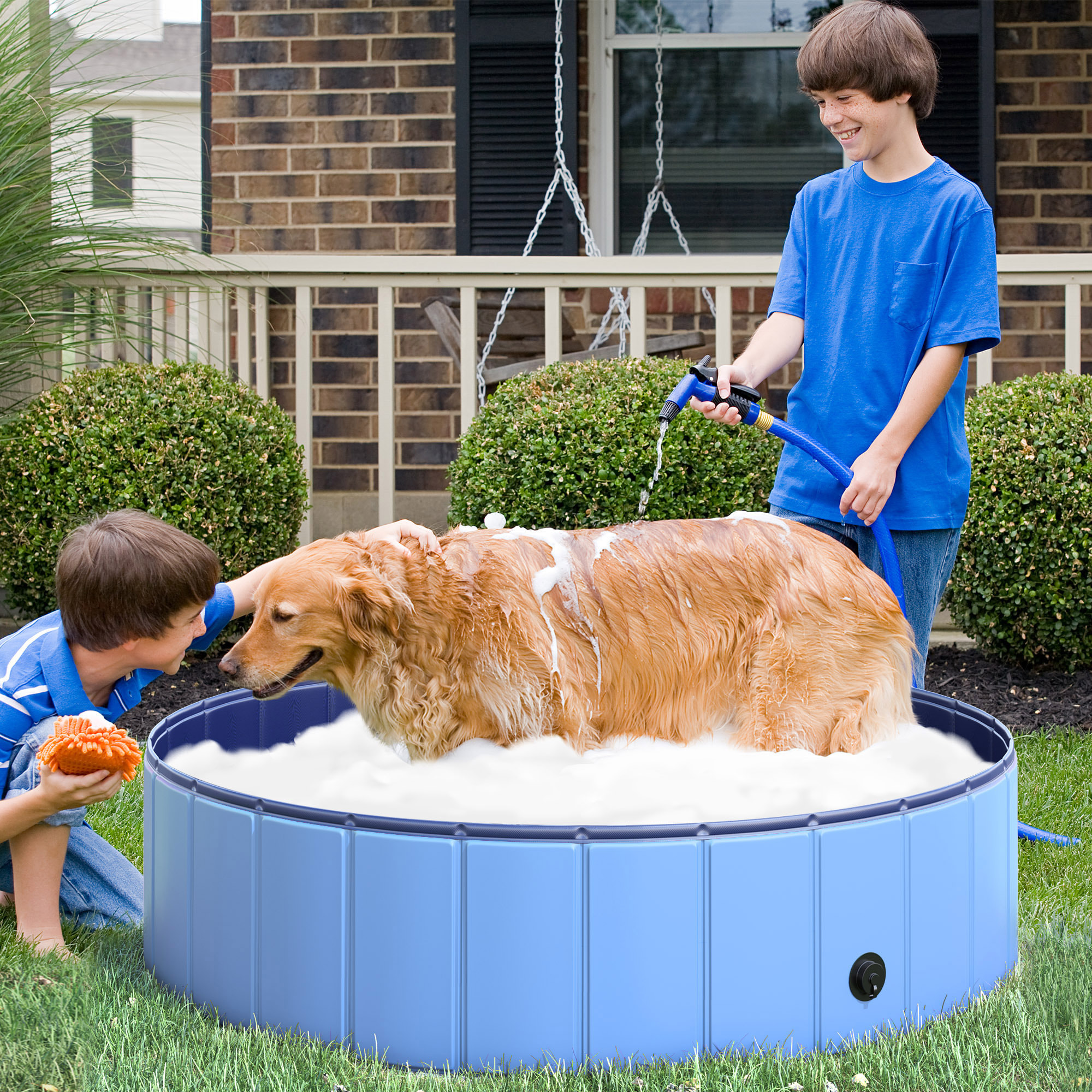 Piscina Plegable para Mascotas de PVC Madera Φ120x30 cm Azul