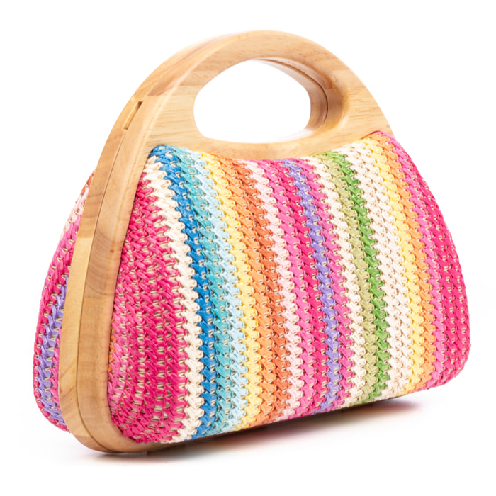 FIRENZE ARTEGIANI Bella Borsa a tracolla da donna. Realizzata in legno naturale e carta con disegno intrecciato. Prodotto in Cina Colore: Arcoiris