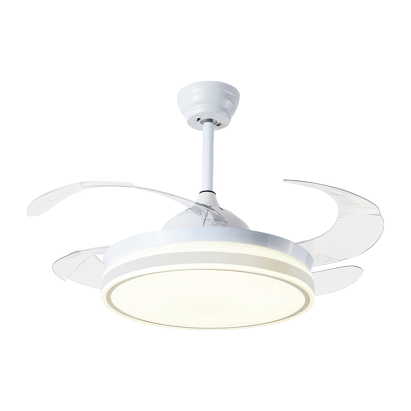 Ventilatore da soffitto 8808, 120 cm, pale retrattili. Motore DC da 36 W, luci LED dimmerabili da 60 W, 6 velocità, modalità inverno/estate. Controllabile tramite telecomando o app per dispositivi mobili.