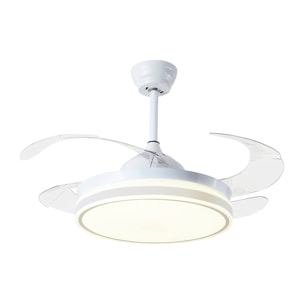 Ventilatore da soffitto 8808, 120 cm, pale retrattili. Motore DC da 36 W, luci LED dimmerabili da 60 W, 6 velocità, modalità inverno/estate. Controllabile tramite telecomando o app per dispositivi mobili.