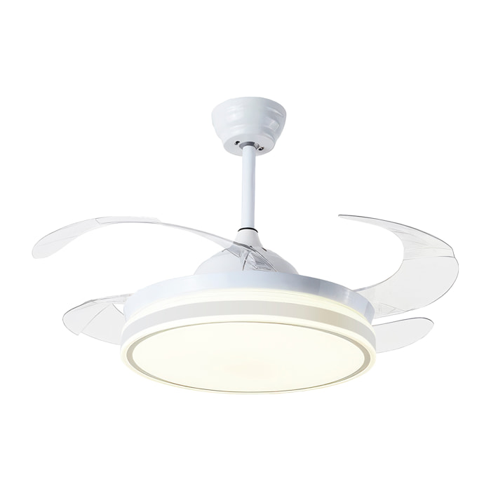 Ventilatore da soffitto 8808, 120 cm, pale retrattili. Motore DC da 36 W, luci LED dimmerabili da 60 W, 6 velocità, modalità inverno/estate. Controllabile tramite telecomando o app per dispositivi mobili.