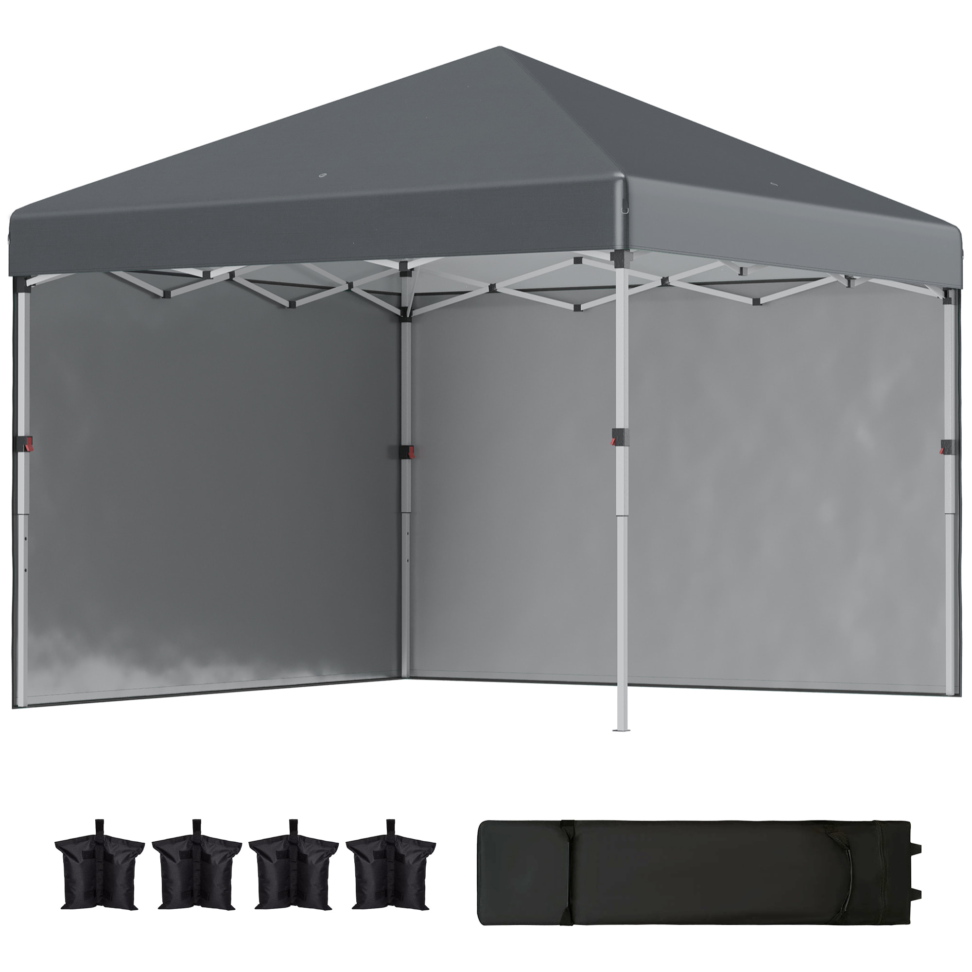 Carpa Plegable Pop-up Gazebo 3x3 m Cenador Plegable con 2 Paredes Laterales Anti-UV Altura Ajustable en 3 Niveles Sacos de Arena y Bolsa de Transporte con Ruedas para Camping Gris Oscuro
