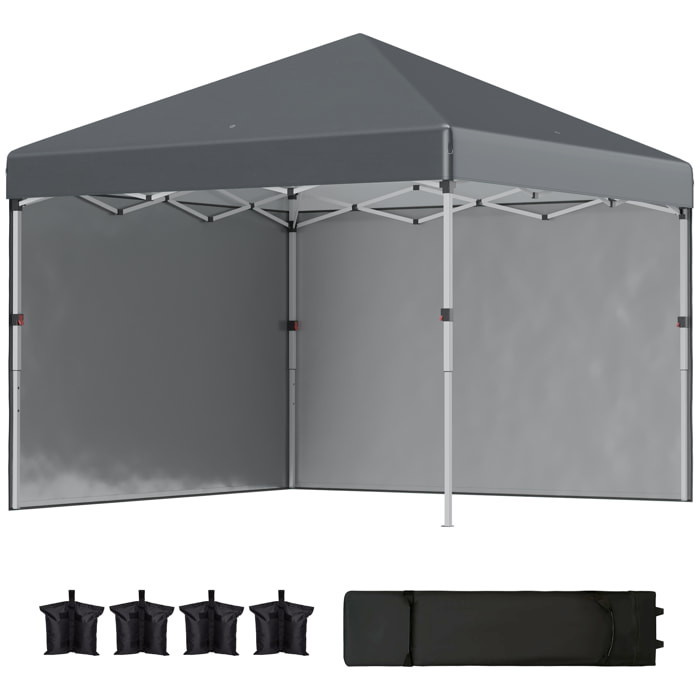 Carpa Plegable Pop-up Gazebo 3x3 m Cenador Plegable con 2 Paredes Laterales Anti-UV Altura Ajustable en 3 Niveles Sacos de Arena y Bolsa de Transporte con Ruedas para Camping Gris Oscuro