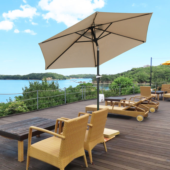 Outsunny Sombrilla de Jardín Ø230x216 cm Parasol de Terraza Basculante Apertura Manual Impermeable para Patio Piscina Caqui