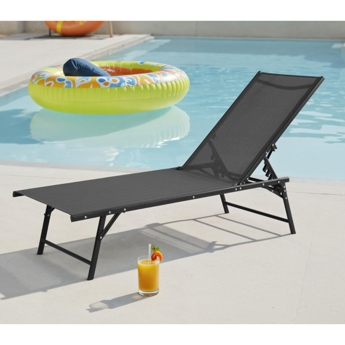 Lot de 4 bains de soleil en acier - pliable - gris anthracite - SARAGOSSE