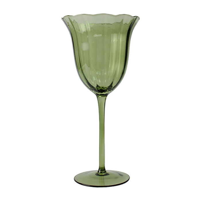 Lot de 4 verres à pieds en verre en forme de fleur 48,5cl verts EDEN