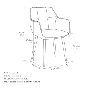 Set di 4 sedie PARIGI in ecopelle castagna e gambe in metallo nero, con braccioli