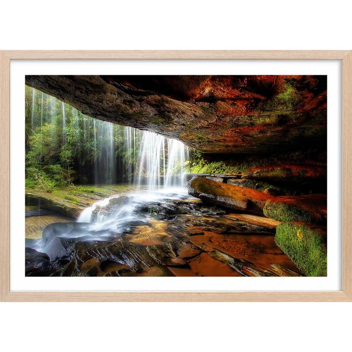Affiche nature chute d'eau Affiche + cadre en bois - Chêne