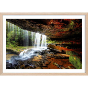 Affiche nature chute d'eau Affiche + cadre en bois - Chêne