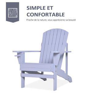 Fauteuil de jardin Adirondack grand confort porte-gobelet intégré bois de sapin traité peint gris