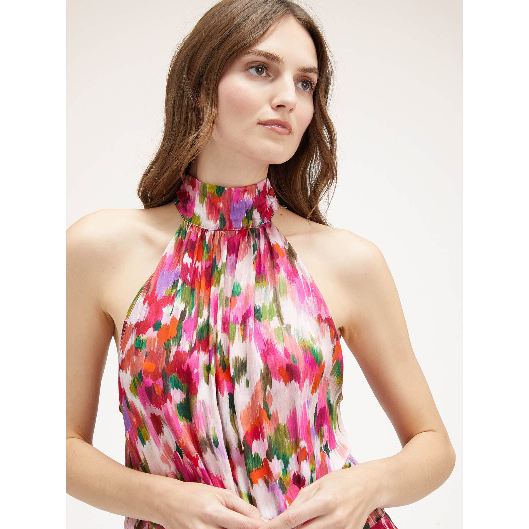 Motivi - Vestito halter stampa fiore chiné - Rosa