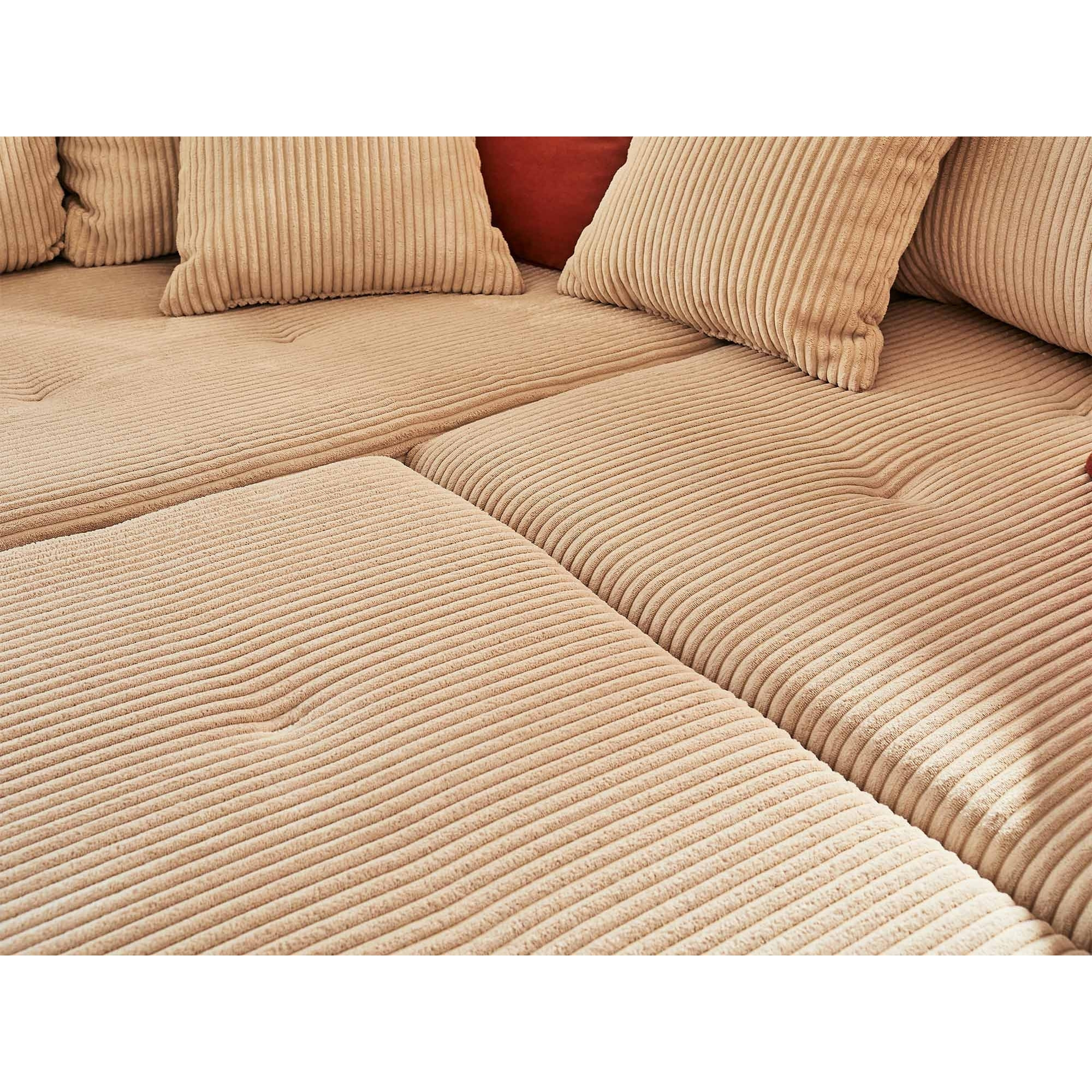 Rune - canapé d'angle droit - 4 places - avec pouf d'appoint - en velours côtelé - Beige