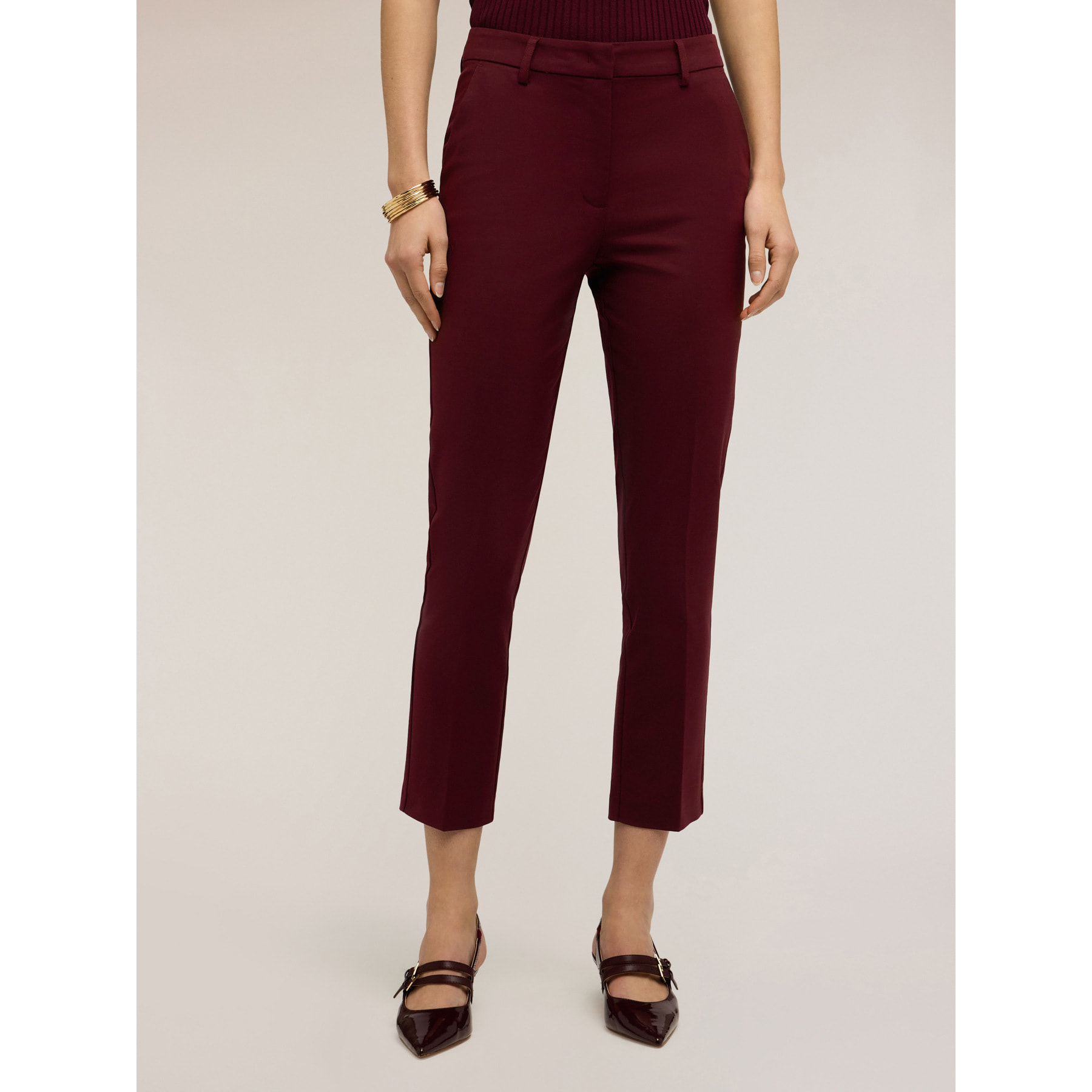 Motivi - Pantalones regular mezcla algodón viscosa - Burgundy