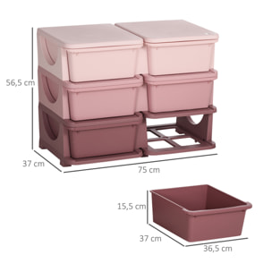 Organisateur de jouets enfant 6 tiroirs 3 niveaux rose