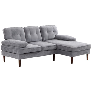 Sofá Esquinero de 3 Plazas Tapizado en Chenilla, Sofá Chaise Longue en Forma de L con Patas de Madera y Reposabrazos, Estilo Moderno, para Salón, 215x142x88 cm, Gris