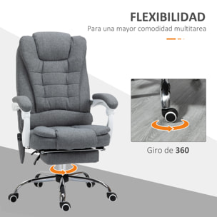 Silla de Masaje con 6 Puntos de Masaje Silla de Oficina Silla de Escritorio Reclinable con Altura Ajustable Función de Calentamiento Reposapiés y Control Remoto 65x70x111-119 cm Gris