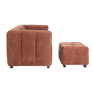 Canapé design 3 places et repose-pieds en tissu effet velours terre brûlée CORTO