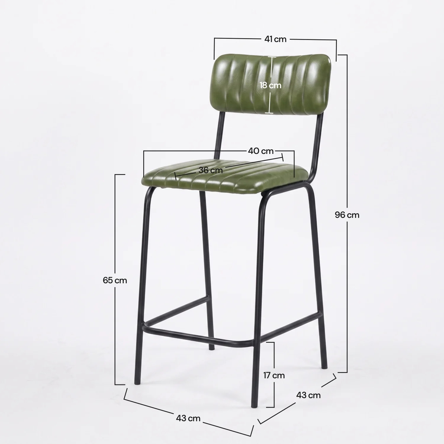 Lot de 2 chaises pour îlot central 65 cm en cuir de buffle vert - Arsène
