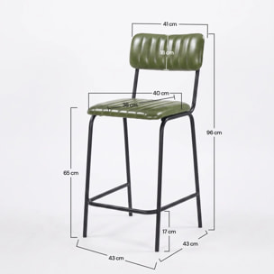 Lot de 2 chaises pour îlot central 65 cm en cuir de buffle vert - Arsène