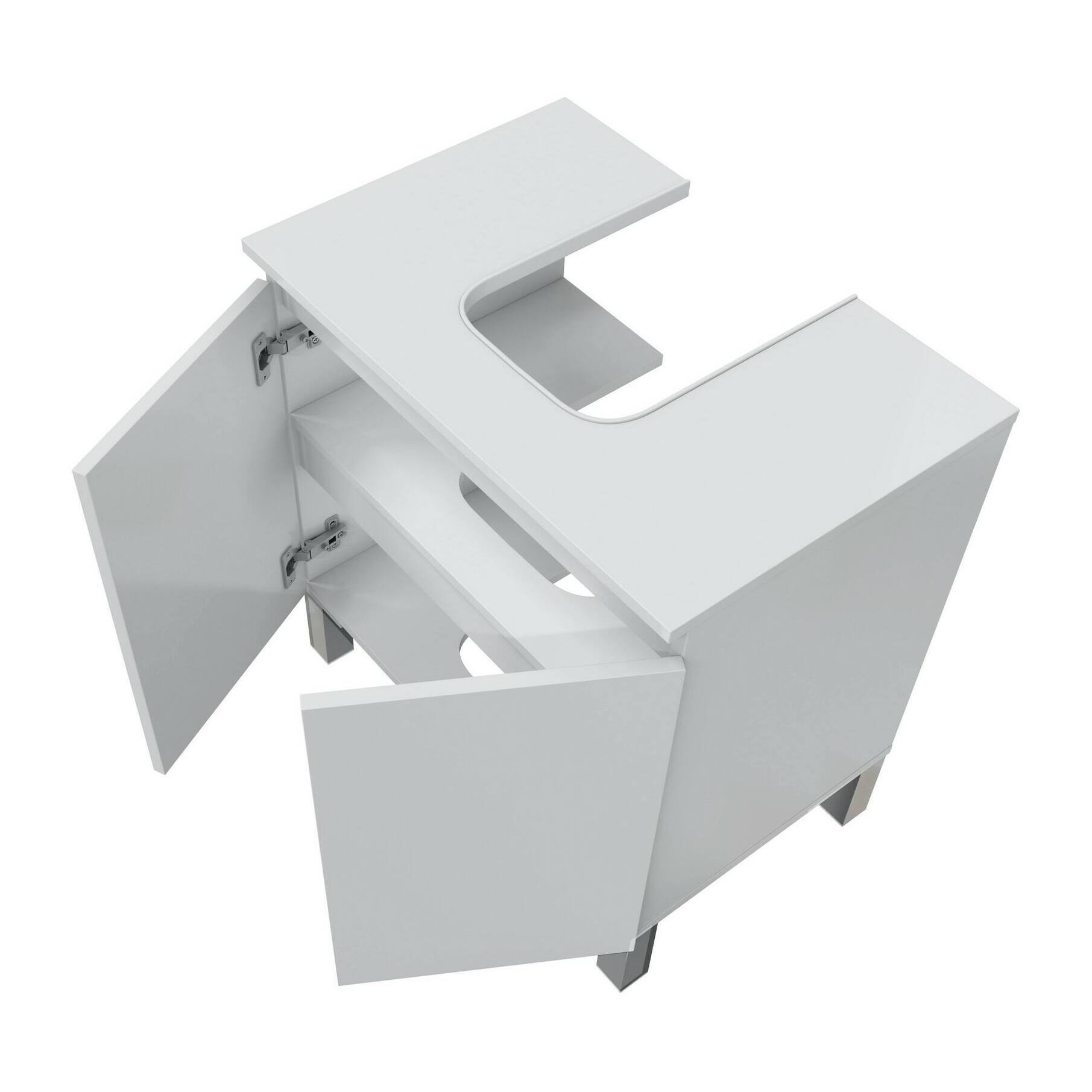 Mobile sottolavabo Jerome, Mobiletto da bagno, Contenitore porta lavabo, Armadio per lavandino, 60x40 h64 cm, Bianco lucido