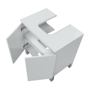 Mobile sottolavabo Jerome, Mobiletto da bagno, Contenitore porta lavabo, Armadio per lavandino, 60x40 h64 cm, Bianco lucido