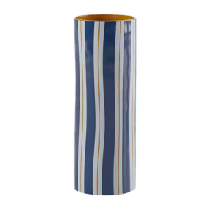 Vase cylindrique à rayures bleu, grand modèle