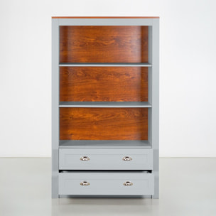 Libreria in legno grigia 3 ripiani e 2 cassetti - Ginevra