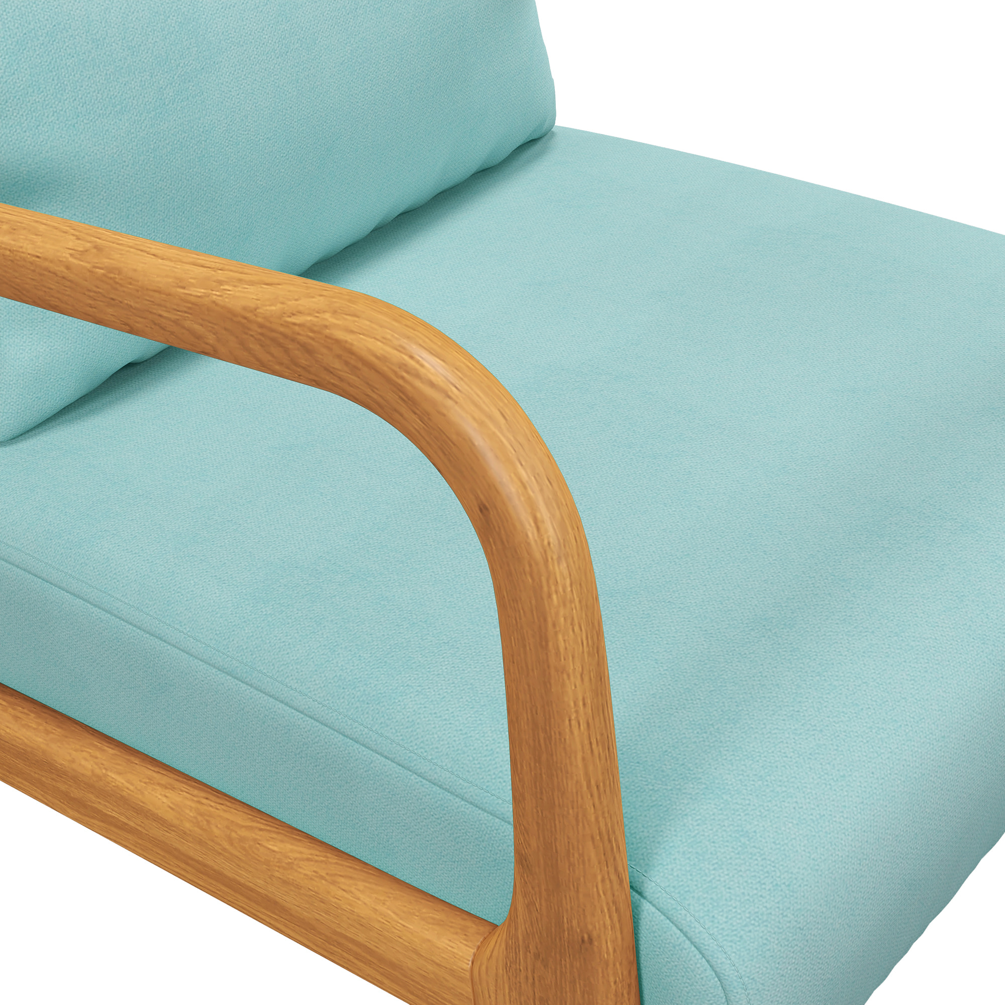 Fauteuil lounge - 3 coussins inclus - assise profonde - accoudoirs - structure bois hévéa - aspect velours turquoise