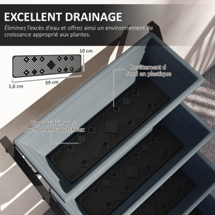 Jardinière sur pied 5 bacs amovibles fond doublé inserts irrigation acier noir PP gris