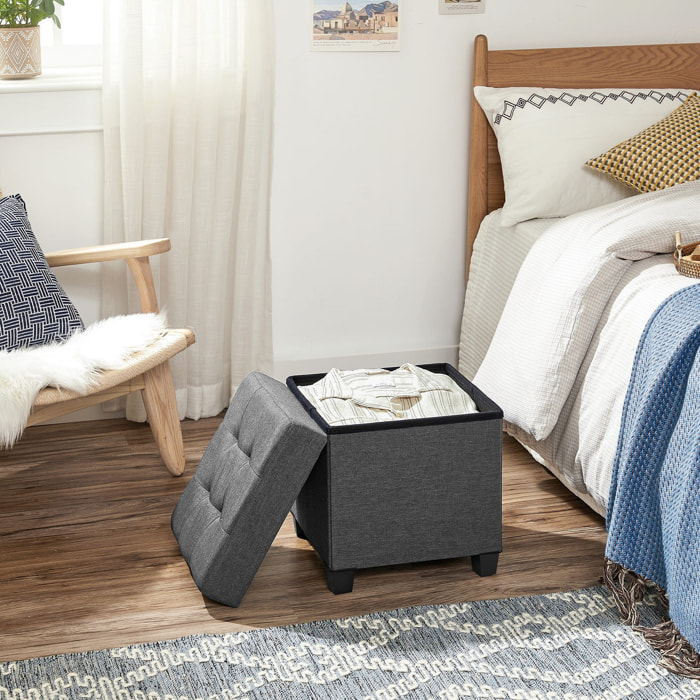 Pouf contenitore pieghevole in tessuto effetto lino grigio