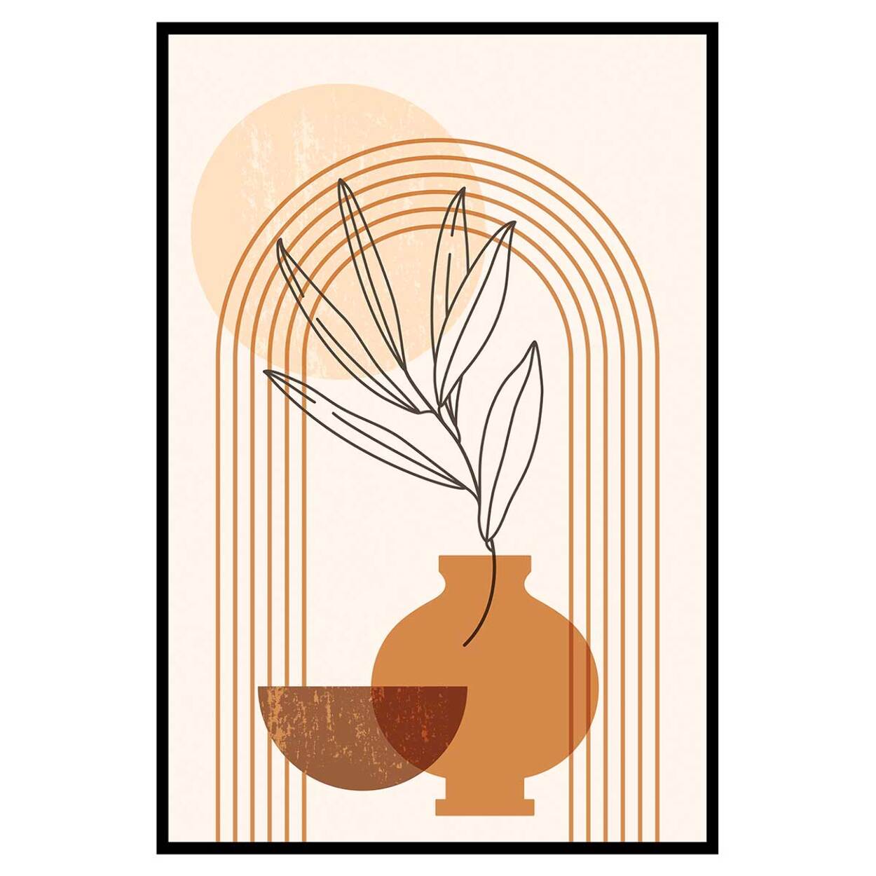 Affiche encadrée line art vase tons chaleureux Affiche + cadre en métal - Noir