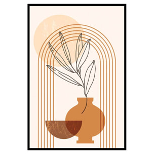 Affiche encadrée line art vase tons chaleureux Affiche + cadre en métal - Noir