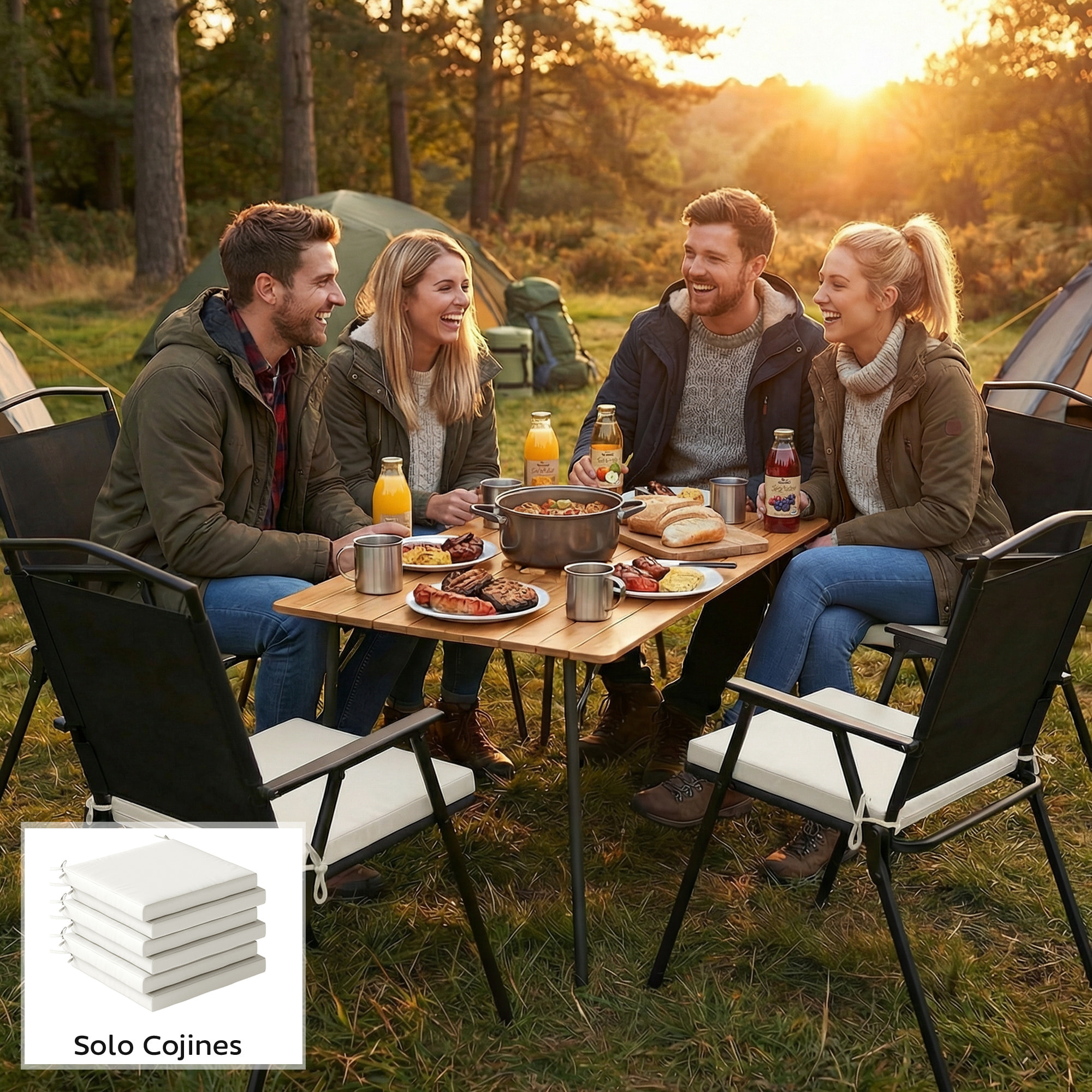Juego de Cojines para Sillas de Comedor, 46x42x7 cm, 6 Piezas, Cojines para Sillas de Jardín con Funda Lavable y Lazos, Impermeable y Anti-UV, Crema