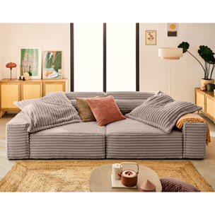 Richie - canapé droit 3 places avec double méridienne - assise profonde - en fausse fourrure côtelée - Taupe