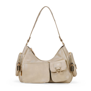 Bolso de hombro piedra con bolsillos