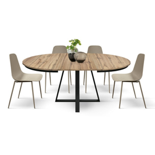 Tavolo rotondo PANTELLERIA in legno effetto rovere rustico con base a X in metallo antracite, allungabile ⌀120 cm - ⌀170 cm