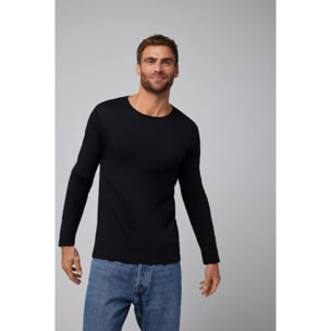Maglietta calda nera a maniche lunghe in cotone