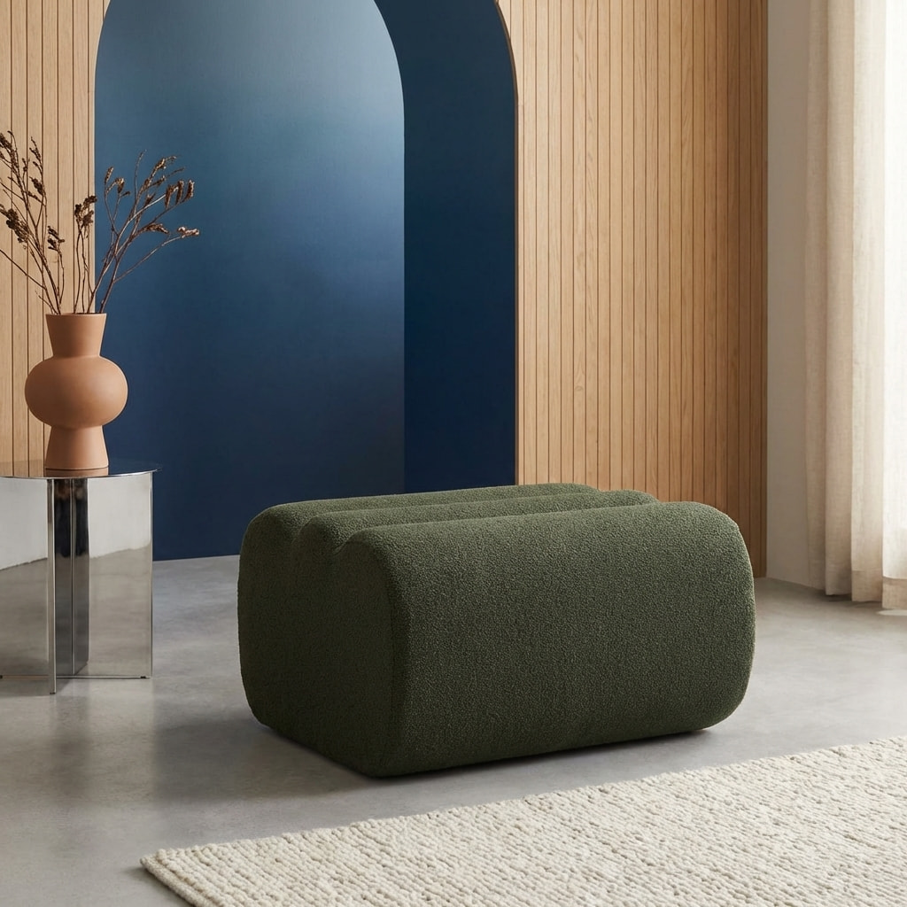 Pouf, repose-pieds pour chauffeuse Nova bouclette texturée  NOVA