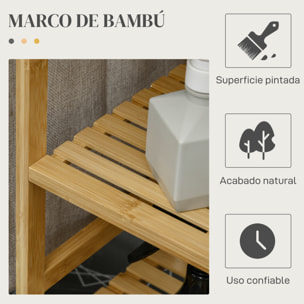 Cesto de Ropa Sucia 57,4L, Cesta Ropa Sucia de Bambú con Tabla de Planchar, Soporte para Plancha, 3 Estantes y Bolsa Extraíble, Estantería de Baño para Lavandería, 113x34x82 cm, Natural