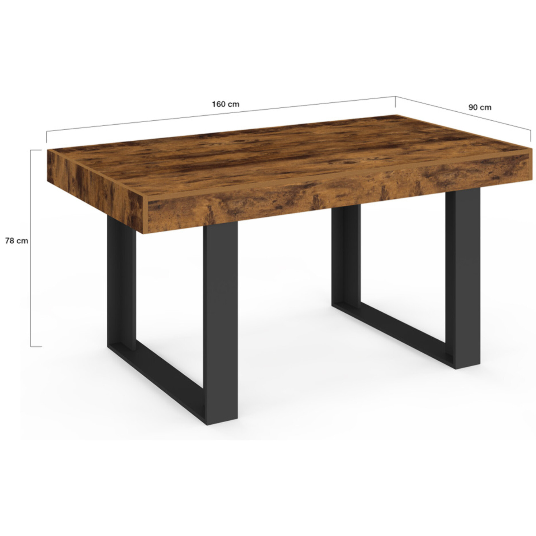 Table à manger Brixton bois vieilli et pieds noirs 160cm