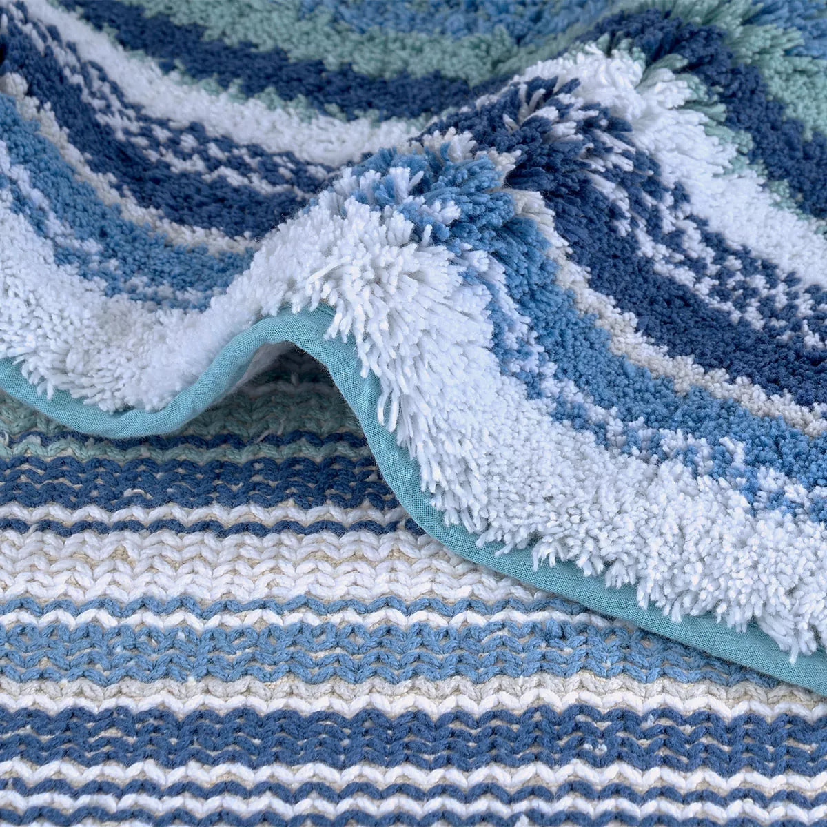 Tapis de bain pur coton 2000 g/m² rayé bleu Venice bleu