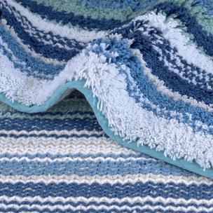 Tapis de bain pur coton 2000 g/m² rayé bleu Venice bleu
