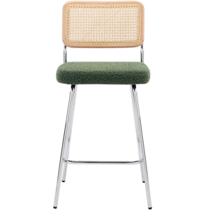 Lot de 2 chaises de bar en cannage et tissu bouclé, piètement chromé - MUSE